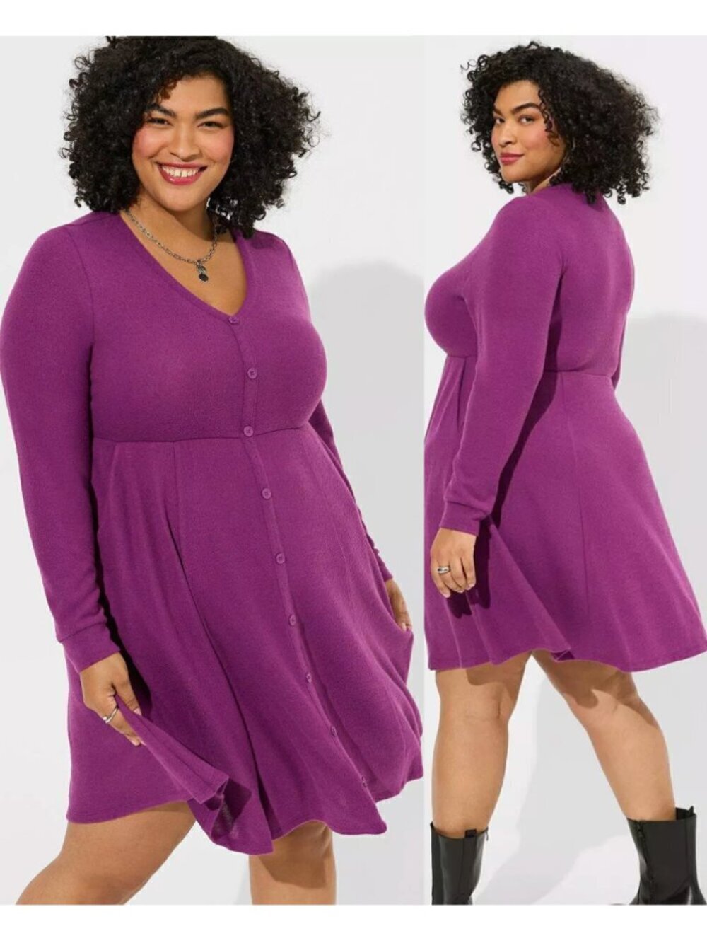TORRID 1 Plus Size At the Knee Hacci Front Placket Skater Dress Purple Fit Flare